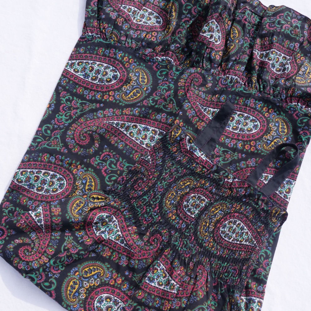 Vintage 1970s smocked top paisley print cotton maxi dress - Picture 5 of 8